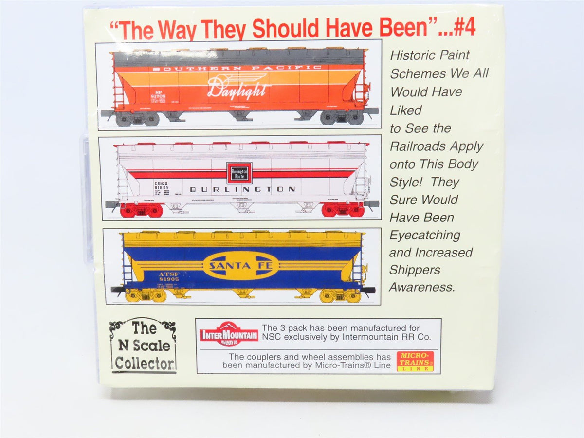 N InterMountain NSC SP CB&amp;Q ATSF The Way They Should Have Been #4 3-Bay Hoppers