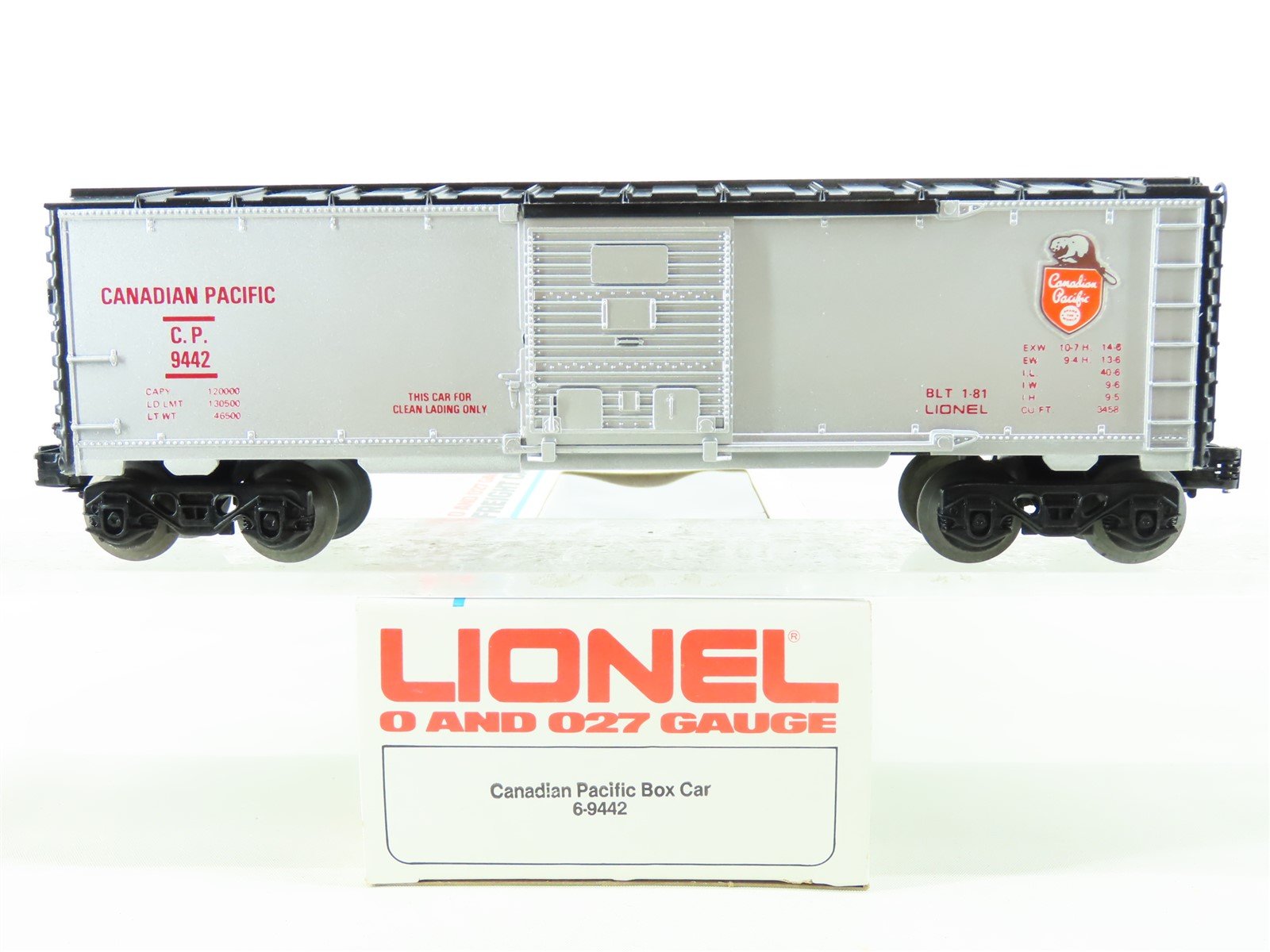 O27 Gauge 3-Rail Lionel 6-9442 CP Canadian Pacific 40' Single Door Box Car #9442