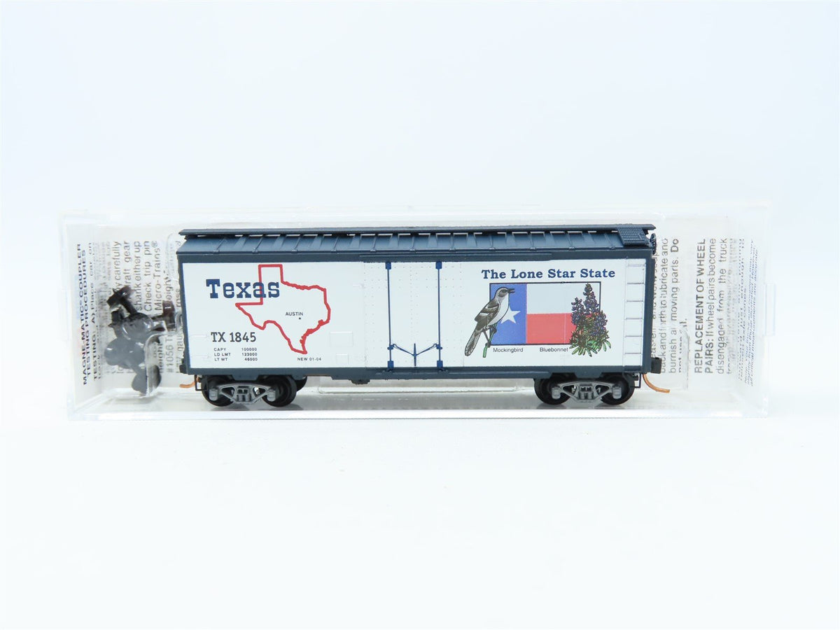 N Scale Micro-Trains MTL #21374 TX Texas State Car 40&#39; Plug Door Box Car #1845