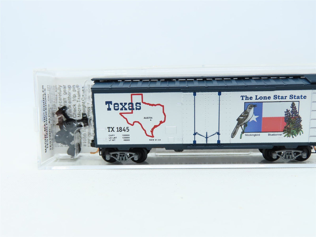 N Scale Micro-Trains MTL #21374 TX Texas State Car 40&#39; Plug Door Box Car #1845