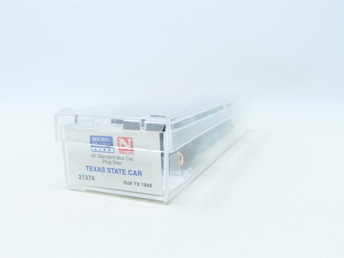 N Scale Micro-Trains MTL #21374 TX Texas State Car 40&#39; Plug Door Box Car #1845