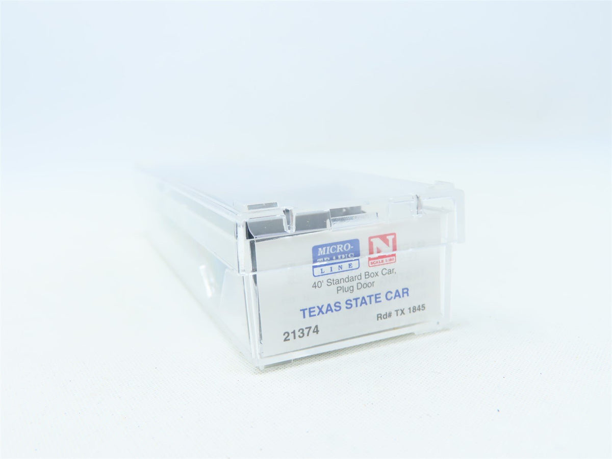 N Scale Micro-Trains MTL #21374 TX Texas State Car 40&#39; Plug Door Box Car #1845