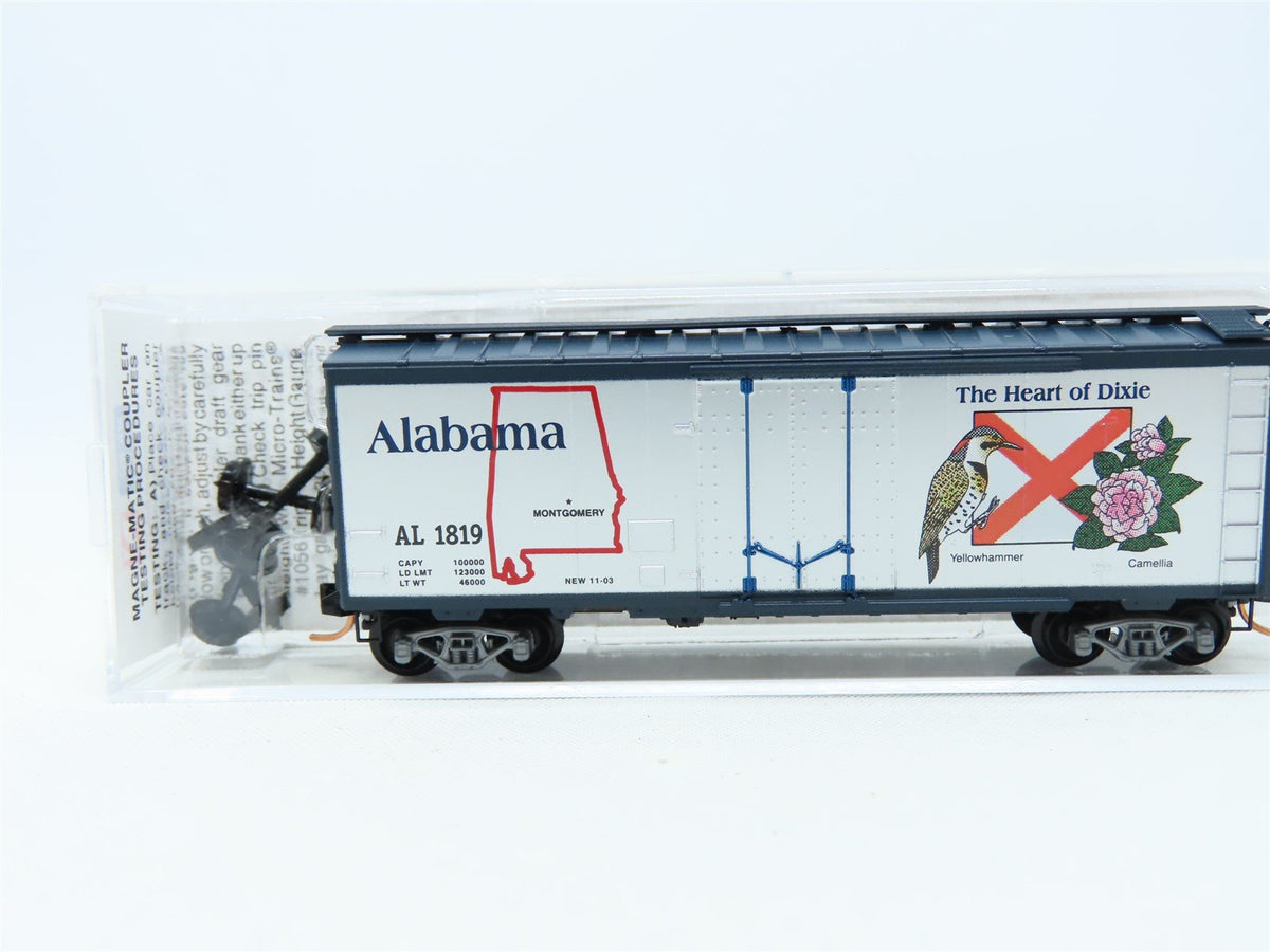 N Scale Micro-Trains MTL 21372 AL Alabama State Car 40&#39; Plug Door Box Car #1819