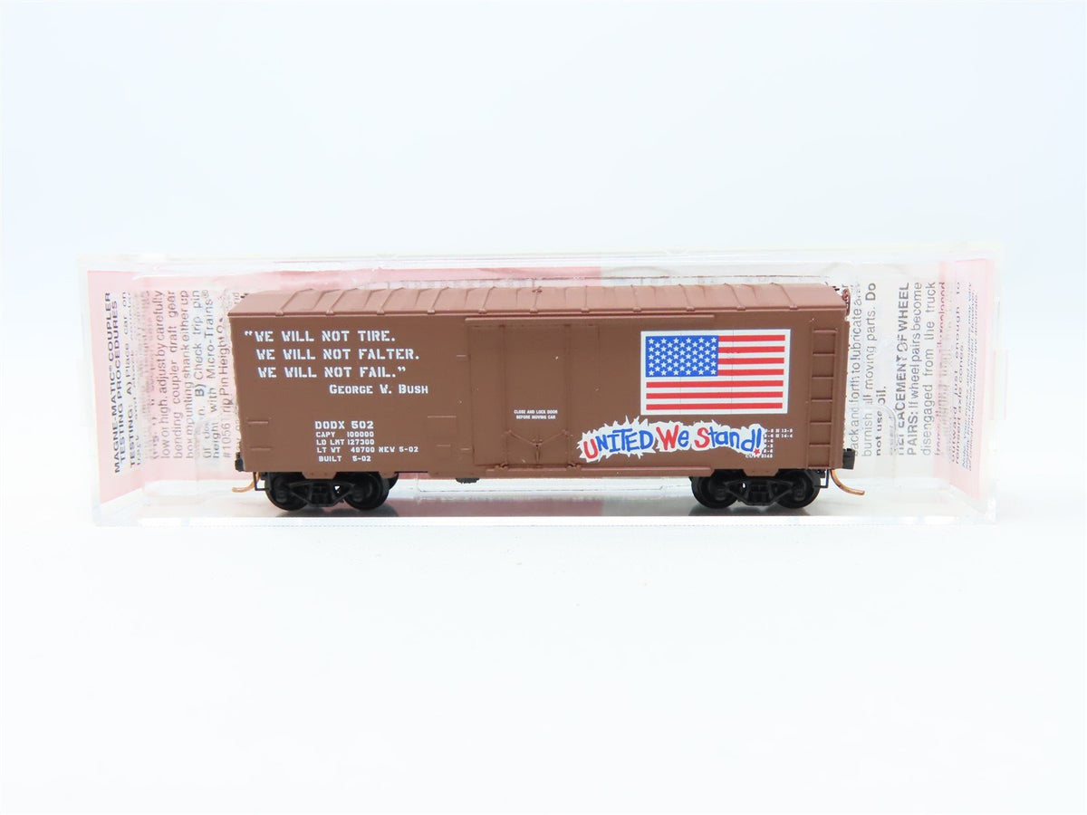N Scale Micro-Trains MTL NSC DODX United We Stand 40&#39; Plug Door Box Car #502