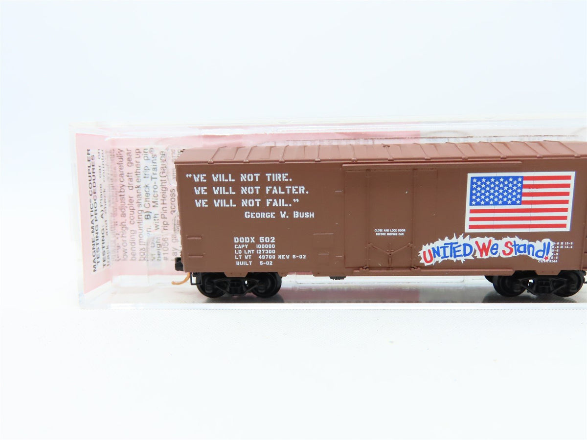 N Scale Micro-Trains MTL NSC DODX United We Stand 40&#39; Plug Door Box Car #502