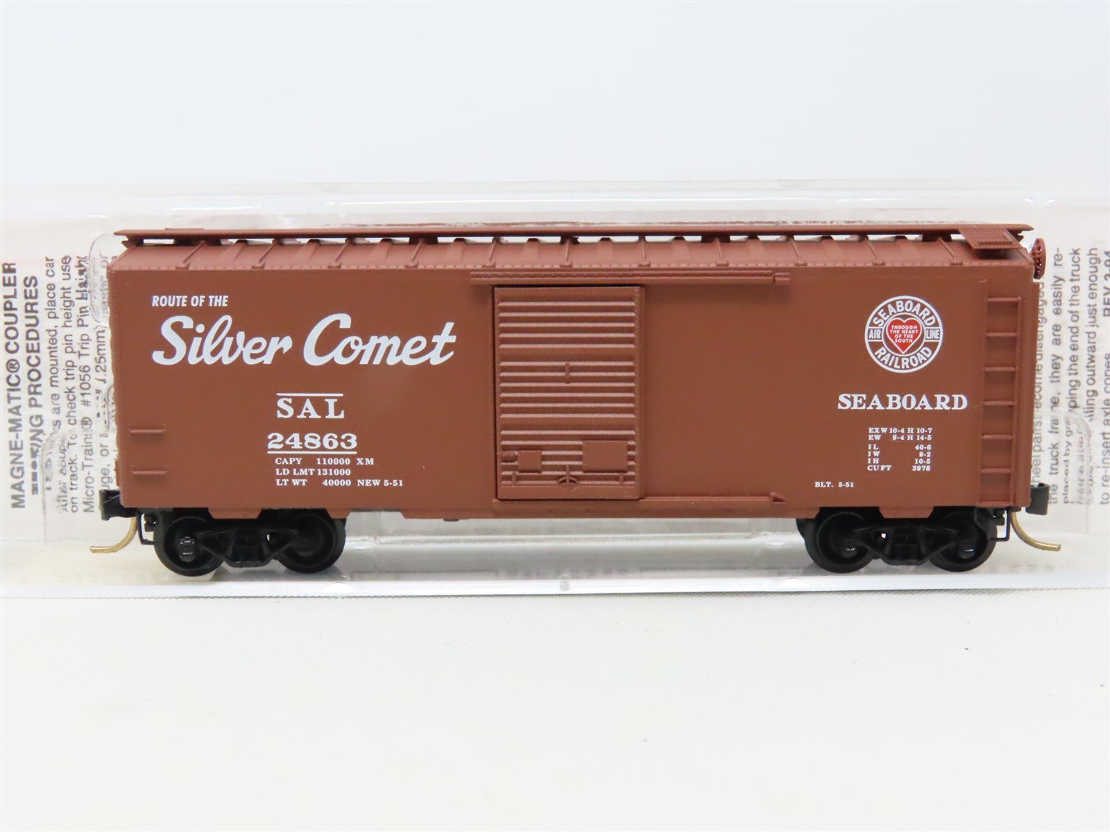 N Scale Micro-Trains MTL 20660 SAL Seaboard "Silver Comet" 40' Box Car #24863