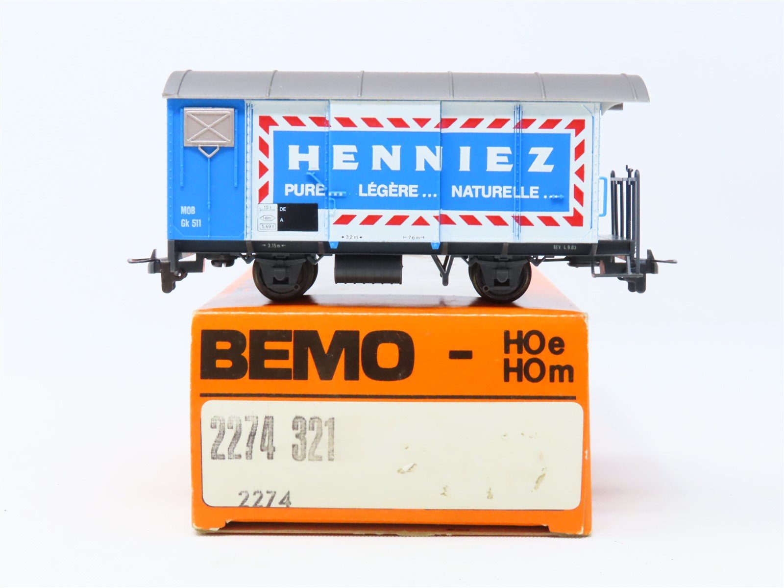 HOm Scale Bemo 2274-321 MOB Montreux Oberland Bernois "Henniez" Box Car #511