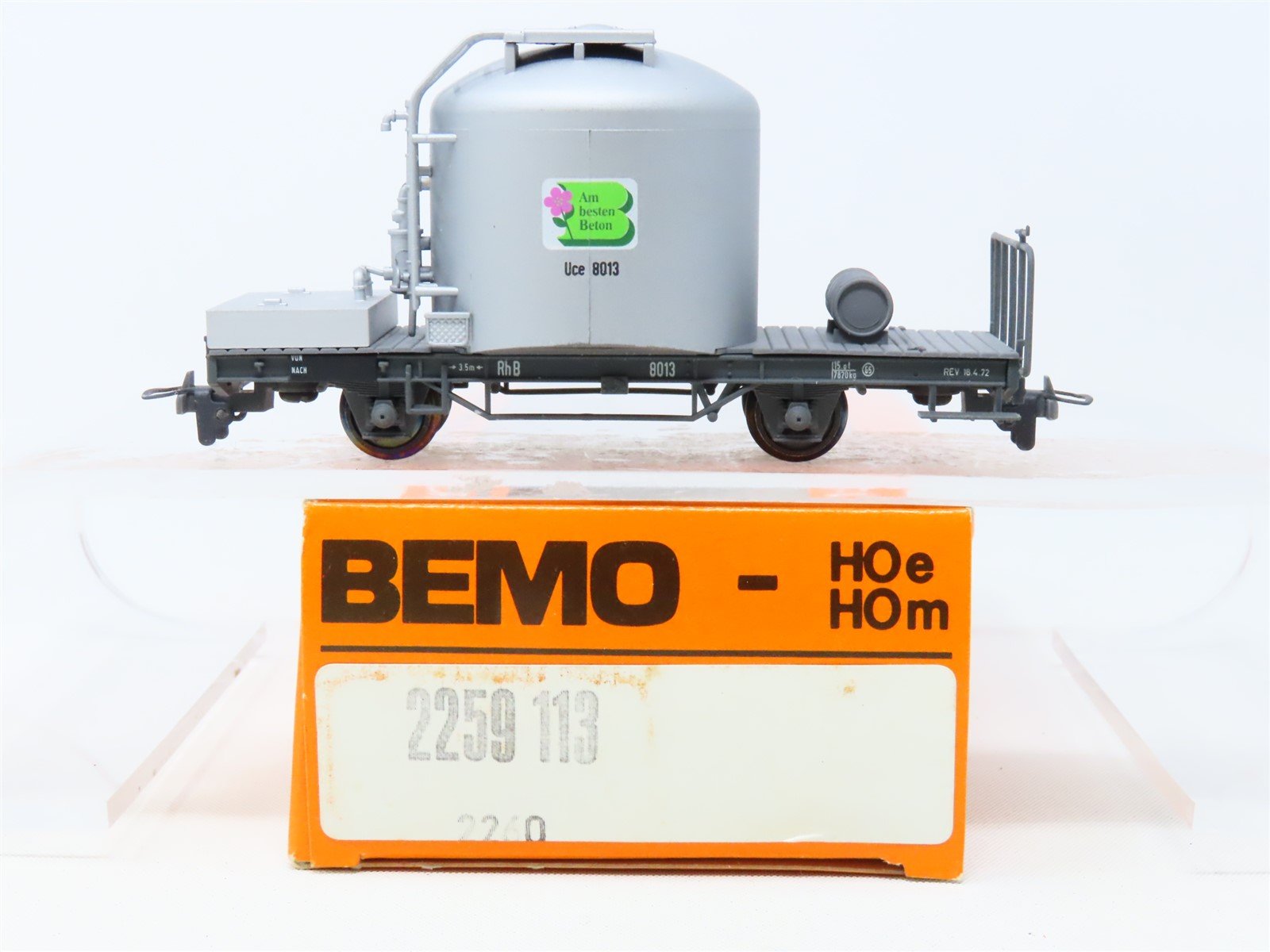 HOm Scale Bemo 2259-113 RhB Rhaetian Railway Single Silo Container Car #8013