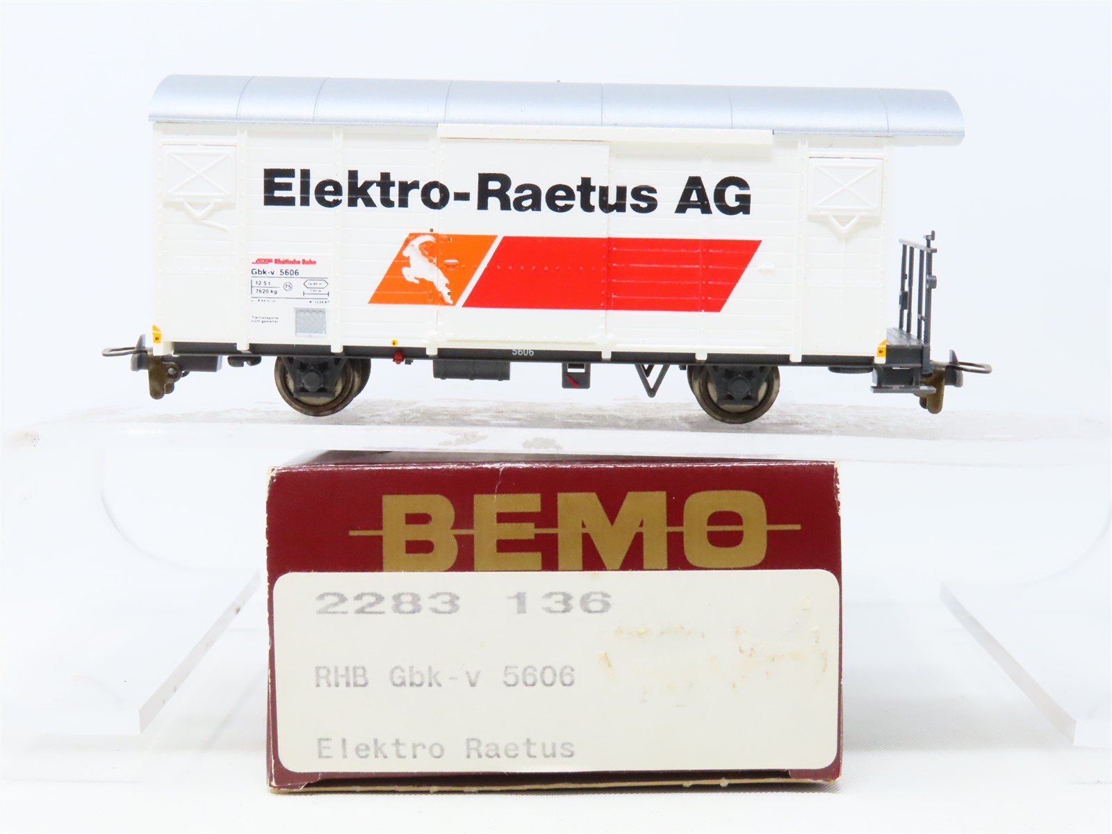 HOm Scale Bemo 2283-136 RhB Rhaetian Railway "Elektro-Raetus AG" Box Car #5606