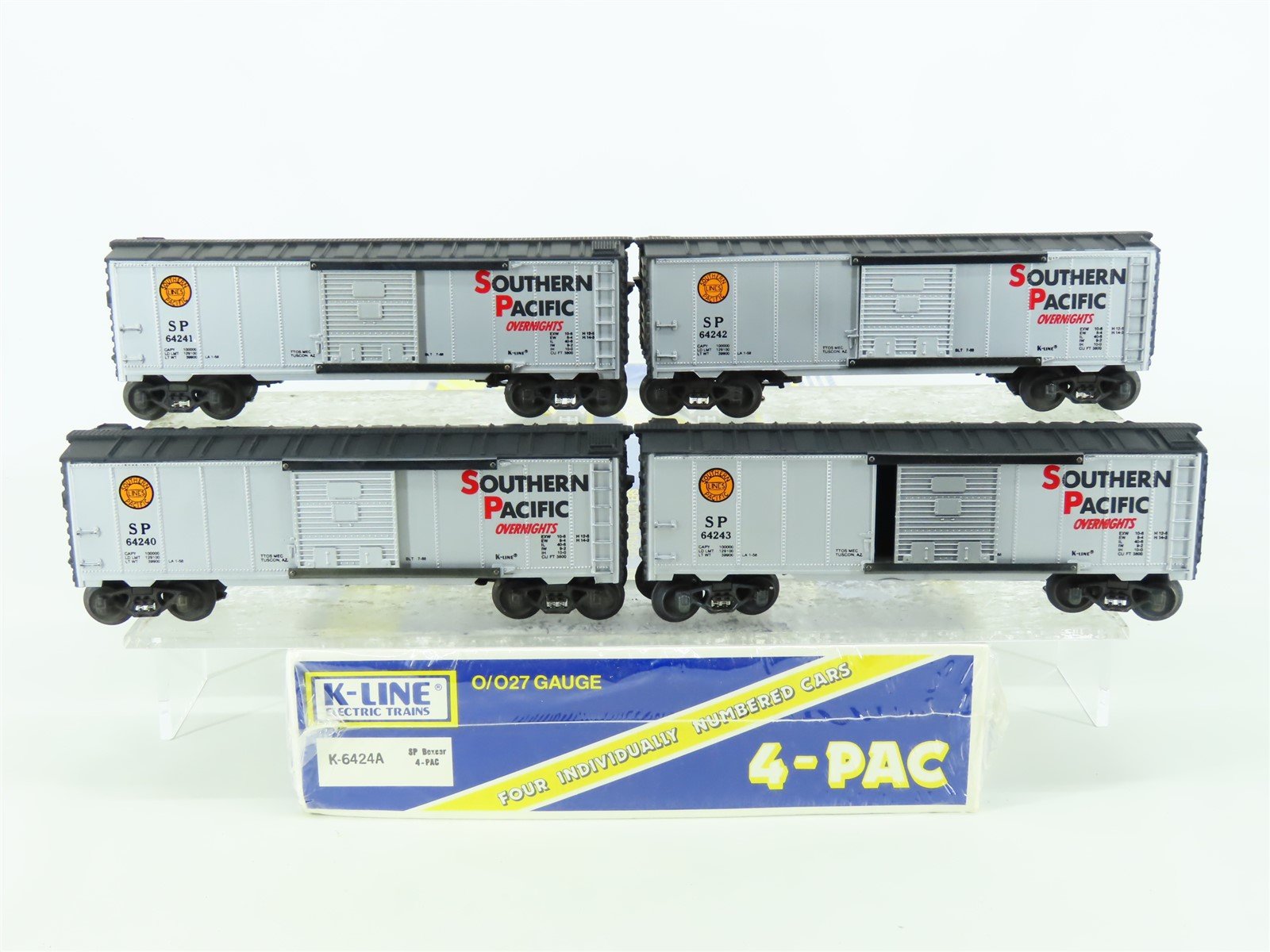 O27 Gauge 3-Rail K-Line K-6424A SP Southern Pacific "Overnights" Box Cars 4-Pack