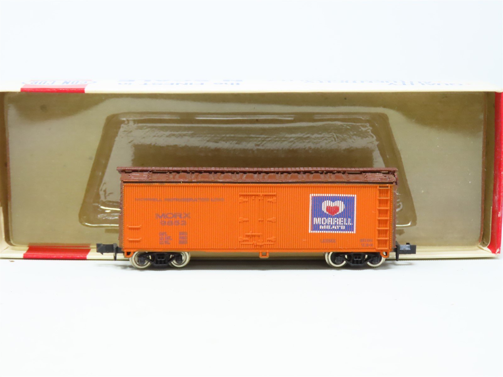 N Scale Con-Cor 1351-P MORX Morrell Meats 40' Wood Sheathed Reefer #9852