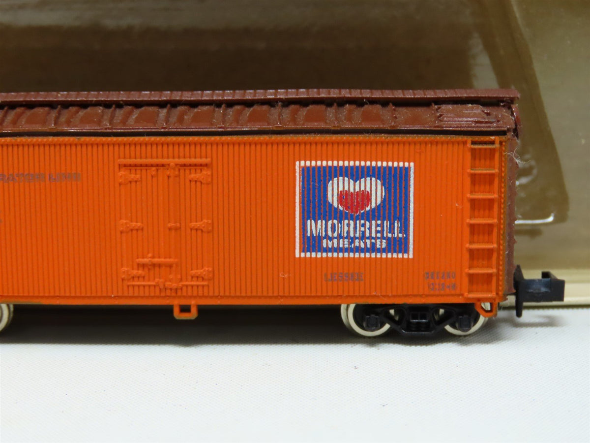 N Scale Con-Cor 1351-P MORX Morrell Meats 40&#39; Wood Sheathed Reefer #9852