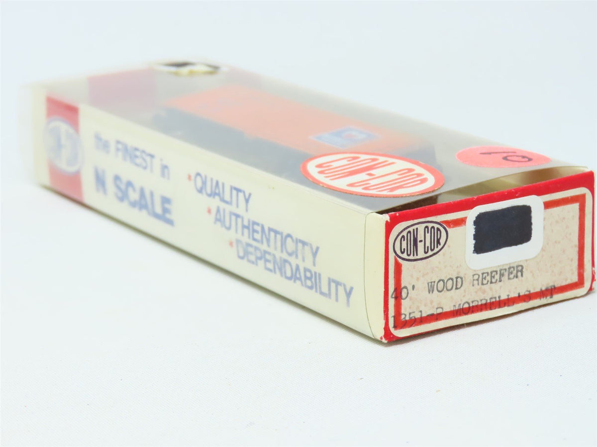 N Scale Con-Cor 1351-P MORX Morrell Meats 40&#39; Wood Sheathed Reefer #9852