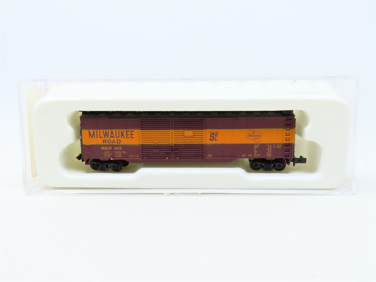 N Scale Con-Cor 0001-041206-2 MILW Milwaukee Road 50&#39; Double Door Box Car #1413