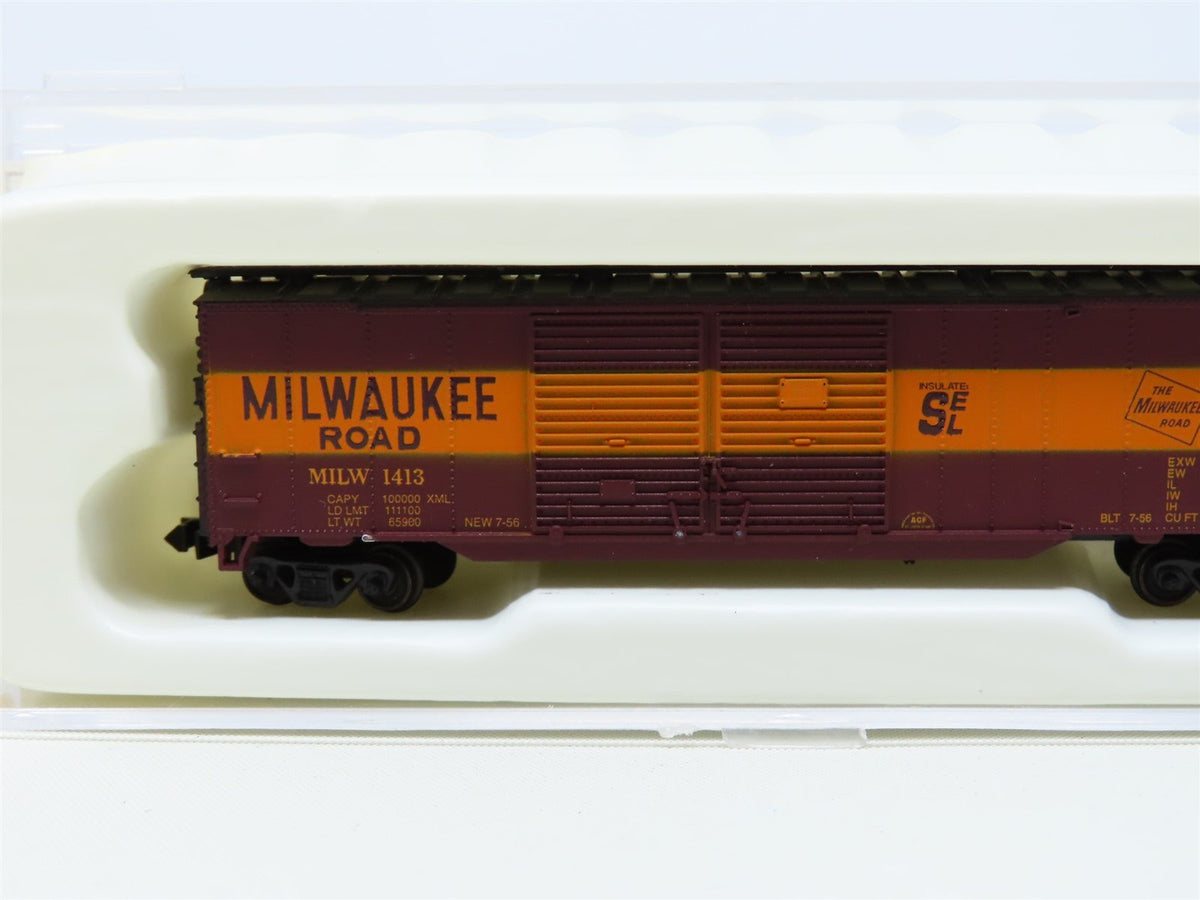 N Scale Con-Cor 0001-041206-2 MILW Milwaukee Road 50&#39; Double Door Box Car #1413