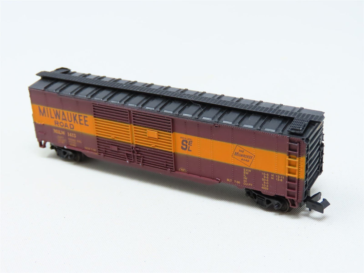 N Scale Con-Cor 0001-041206-2 MILW Milwaukee Road 50&#39; Double Door Box Car #1413