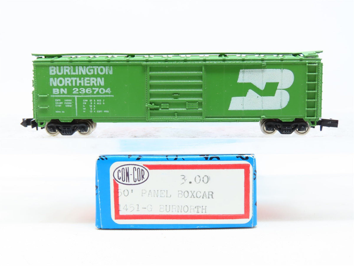 N Scale Con-Cor 1451-G BN Burlington Northern 50&#39; Box Car #236704