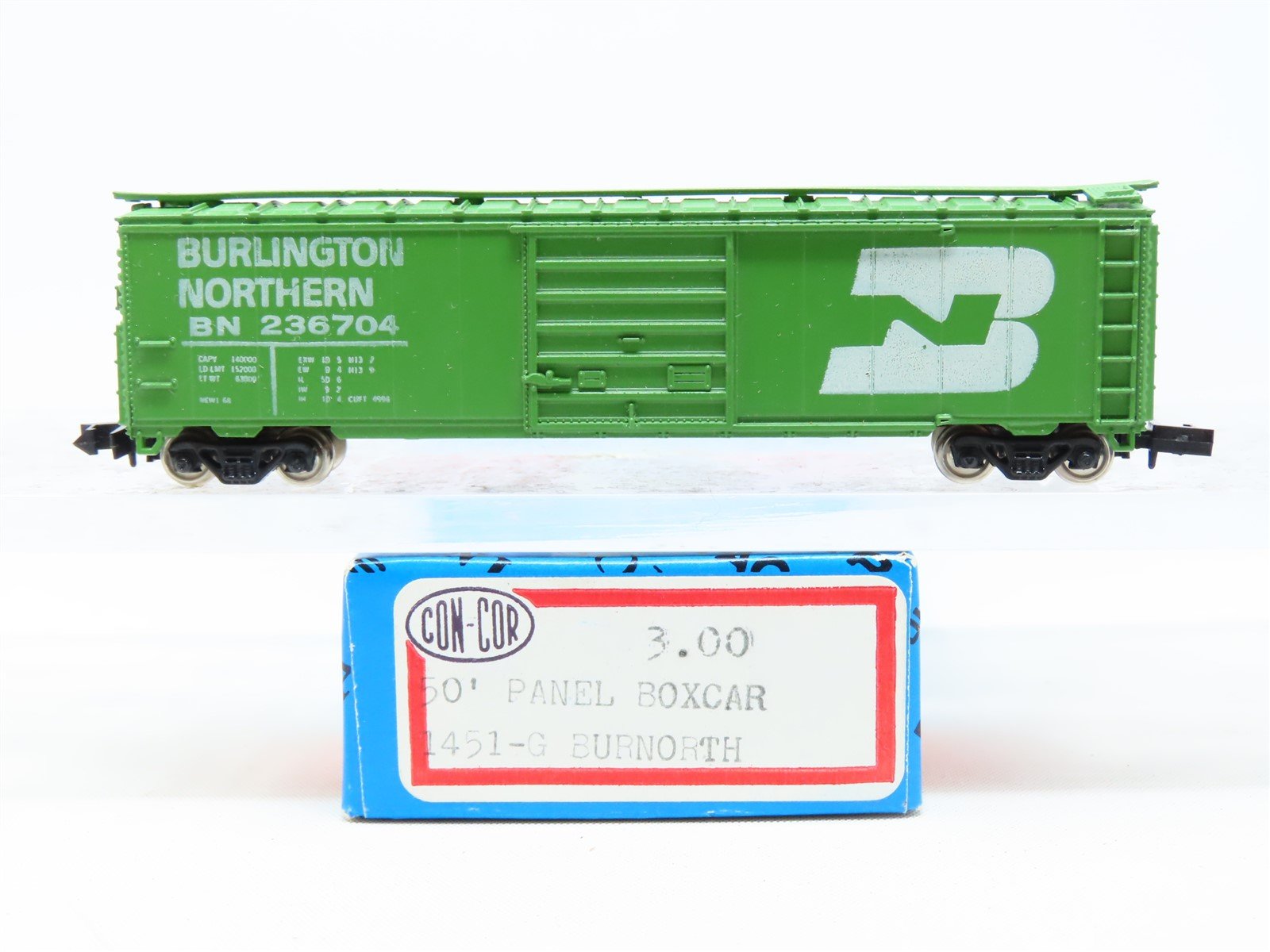 N Scale Con-Cor 1451-G BN Burlington Northern 50' Box Car #236704