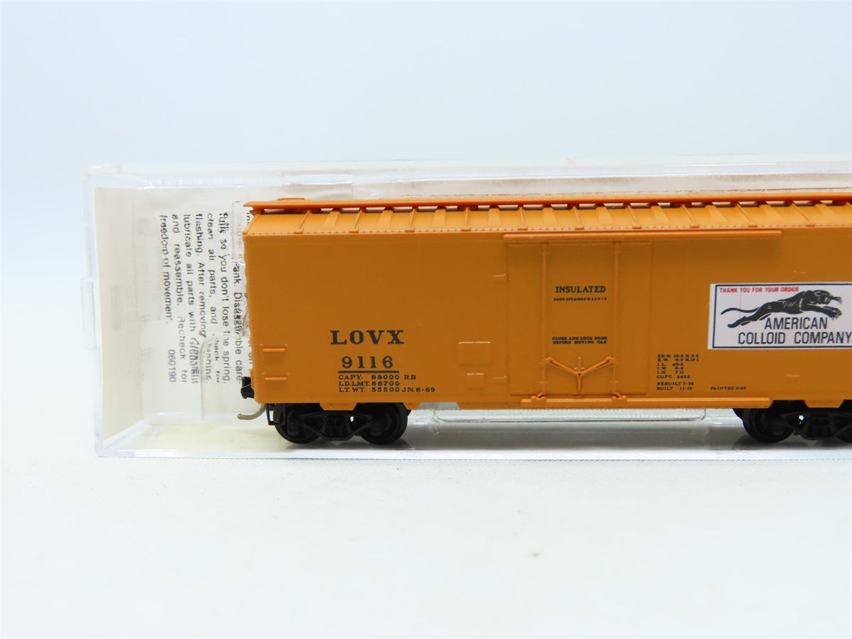 N Micro-Trains MTL #21190 LOVX American Colloid Co. 40&#39; Plug Door Box Car #9116