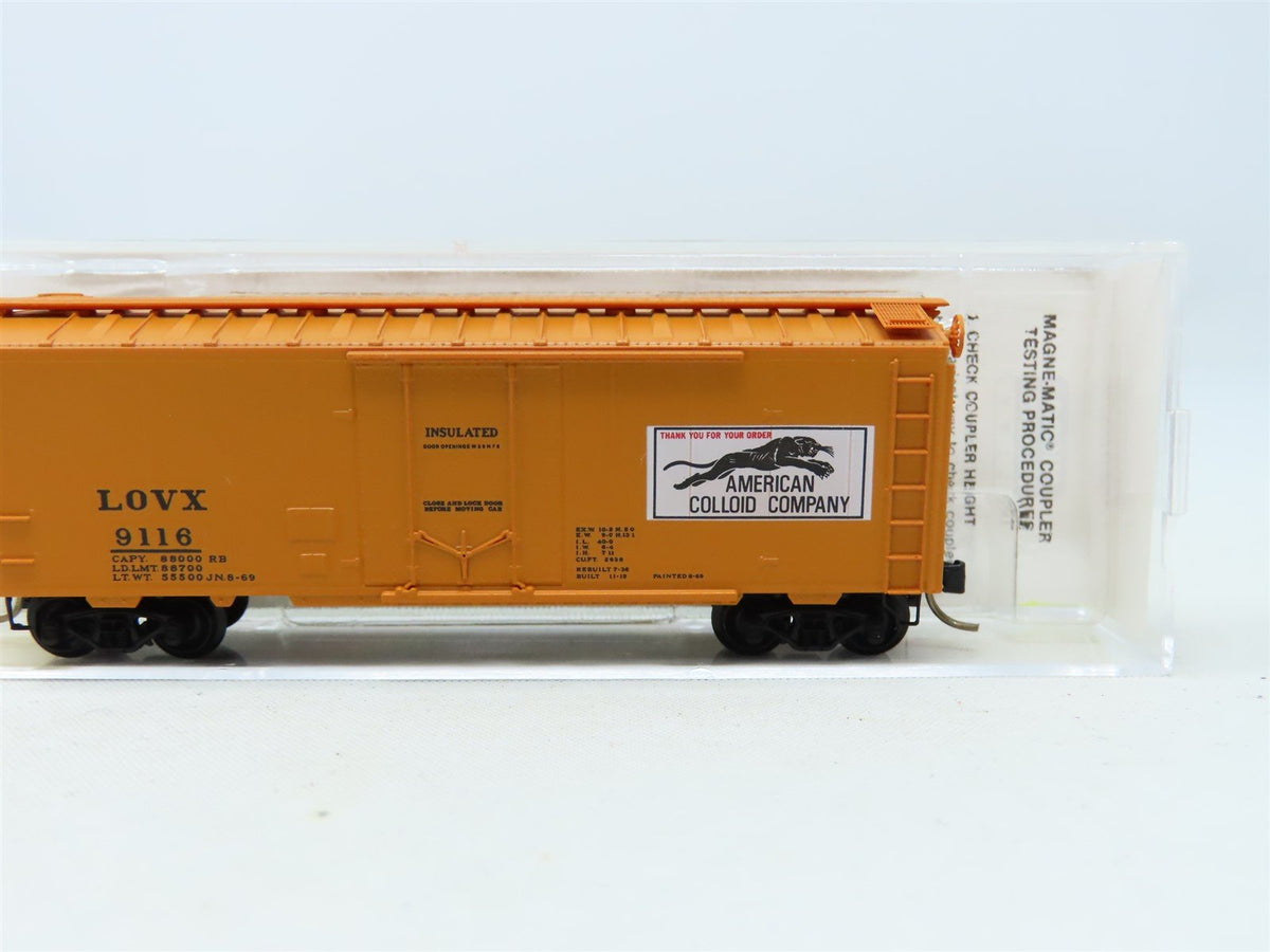 N Micro-Trains MTL #21190 LOVX American Colloid Co. 40&#39; Plug Door Box Car #9116