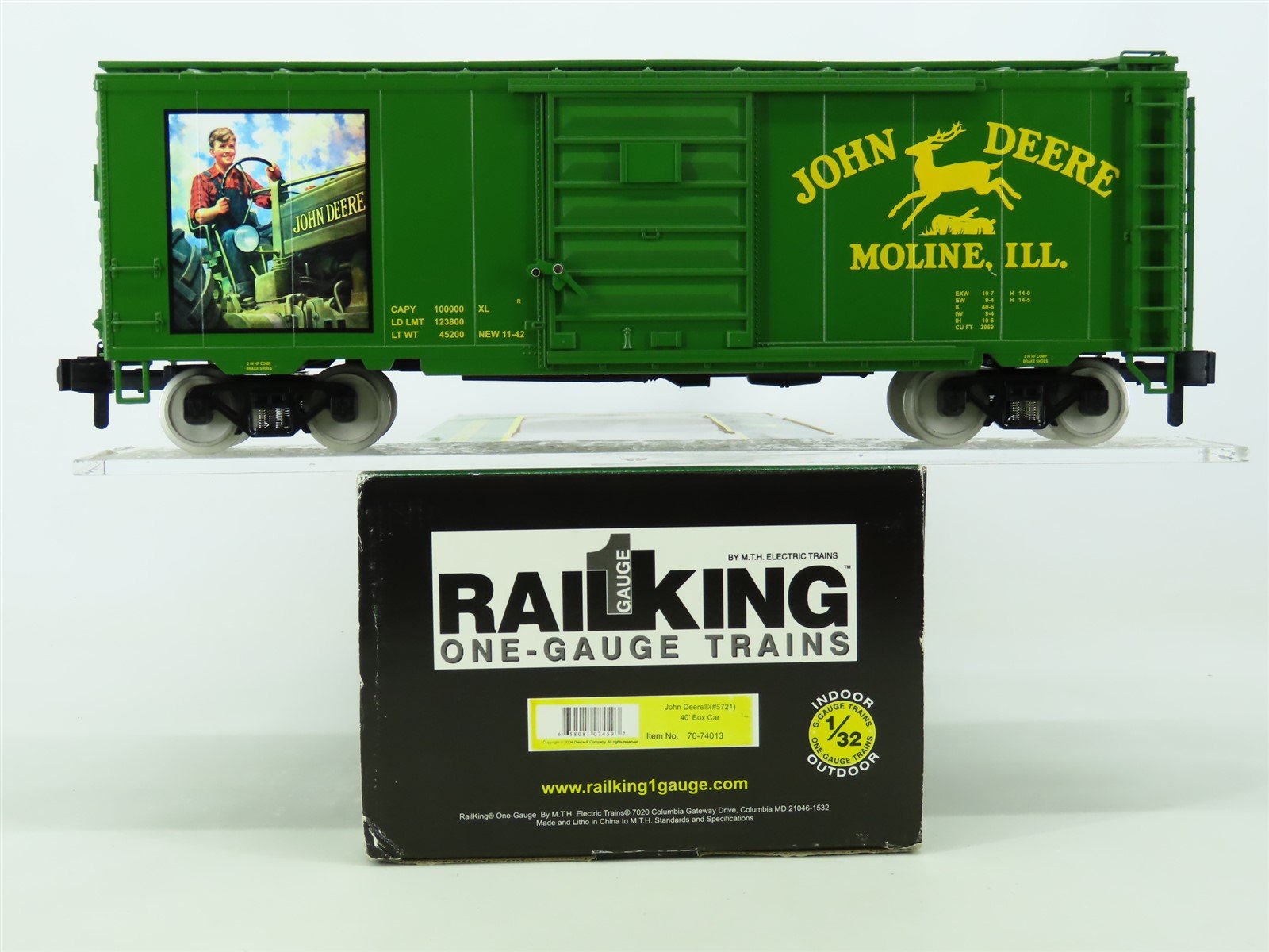 1 Gauge 1:32 MTH RailKing 70-74013 JD John Deere 40' Single Door Box Car #5721