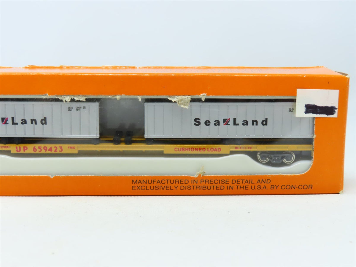 N Con-Cor #0001-01207D UP Union Pacific 90&#39; Flat Car w/ Sea Land Containers