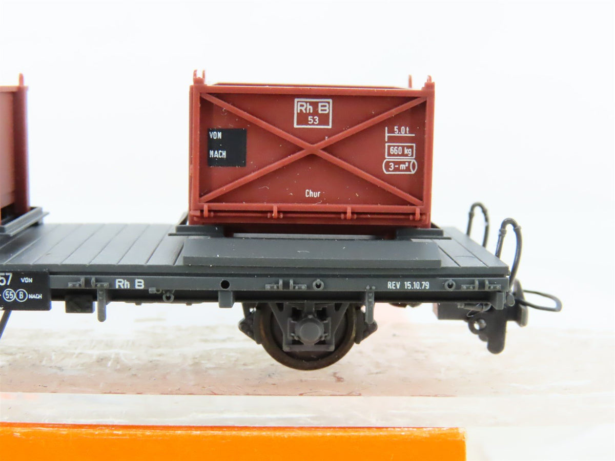 HOm Scale Bemo 2258 RhB Rhaetian Railway Flat Car #7357 w/Container Load