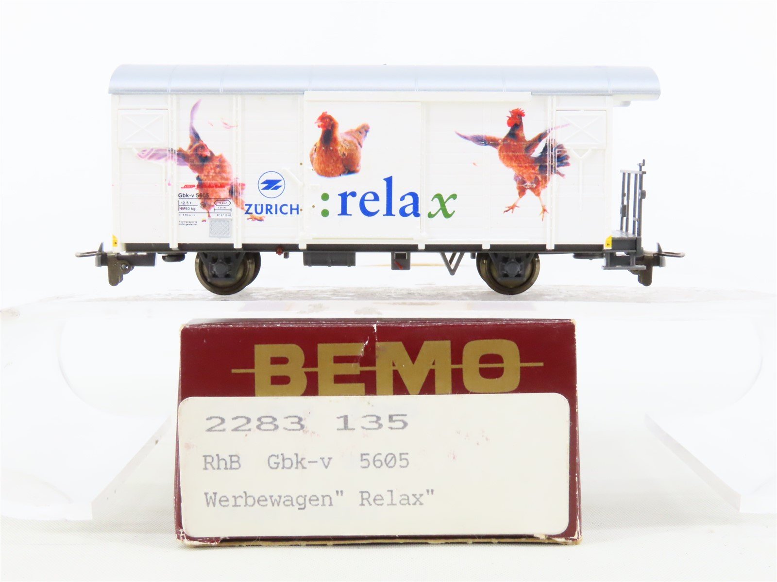 HOm Scale Bemo 2283-135 RhB Rhaetian Railway "Relax" Advertising Box Car #5605