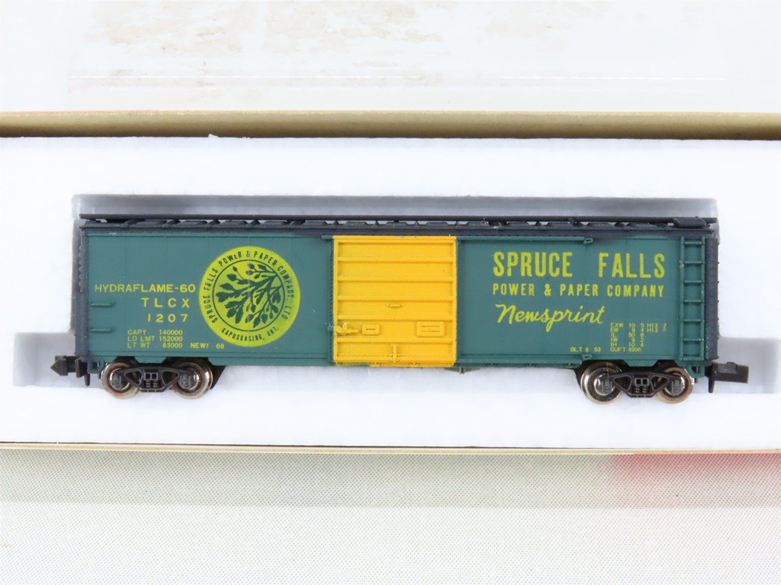 N Scale Con-Cor 1454 TLCX Spruce Falls Power & Paper Single Door Box Car #1207