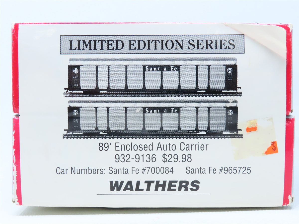 HO Scale Walthers Kit #932-9136 ATSF Santa Fe 89&#39; Enclosed Auto Carriers 2-Pack