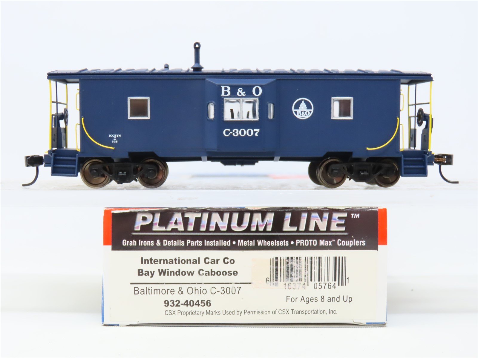 HO Walthers Platinum #932-40456 B&O Baltimore & Ohio Bay Window Caboose #C-3007