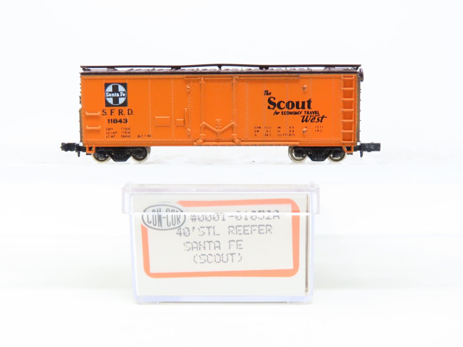 N Scale Con-Cor 0001-01052A SFRD Santa Fe 'Scout' 40' Steel Reefer #11843