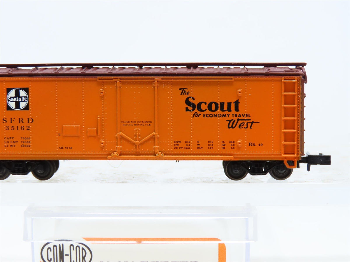 N Scale Con-Cor 001-008850 SFRD Santa Fe &#39;Scout&#39; 40&#39; Steel Reefer #35162