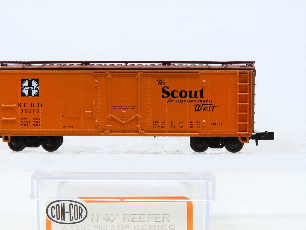 N Scale Con-Cor 001-008851 SFRD Santa Fe &#39;Scout&#39; 40&#39; Steel Reefer #35175