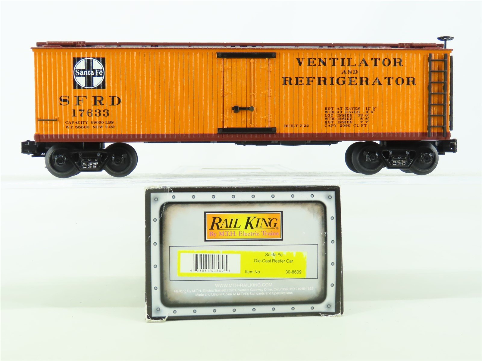 O Gauge 3-Rail MTH Rail King 30-8609 SFRD Santa Fe Die-Cast Reefer Car #17633