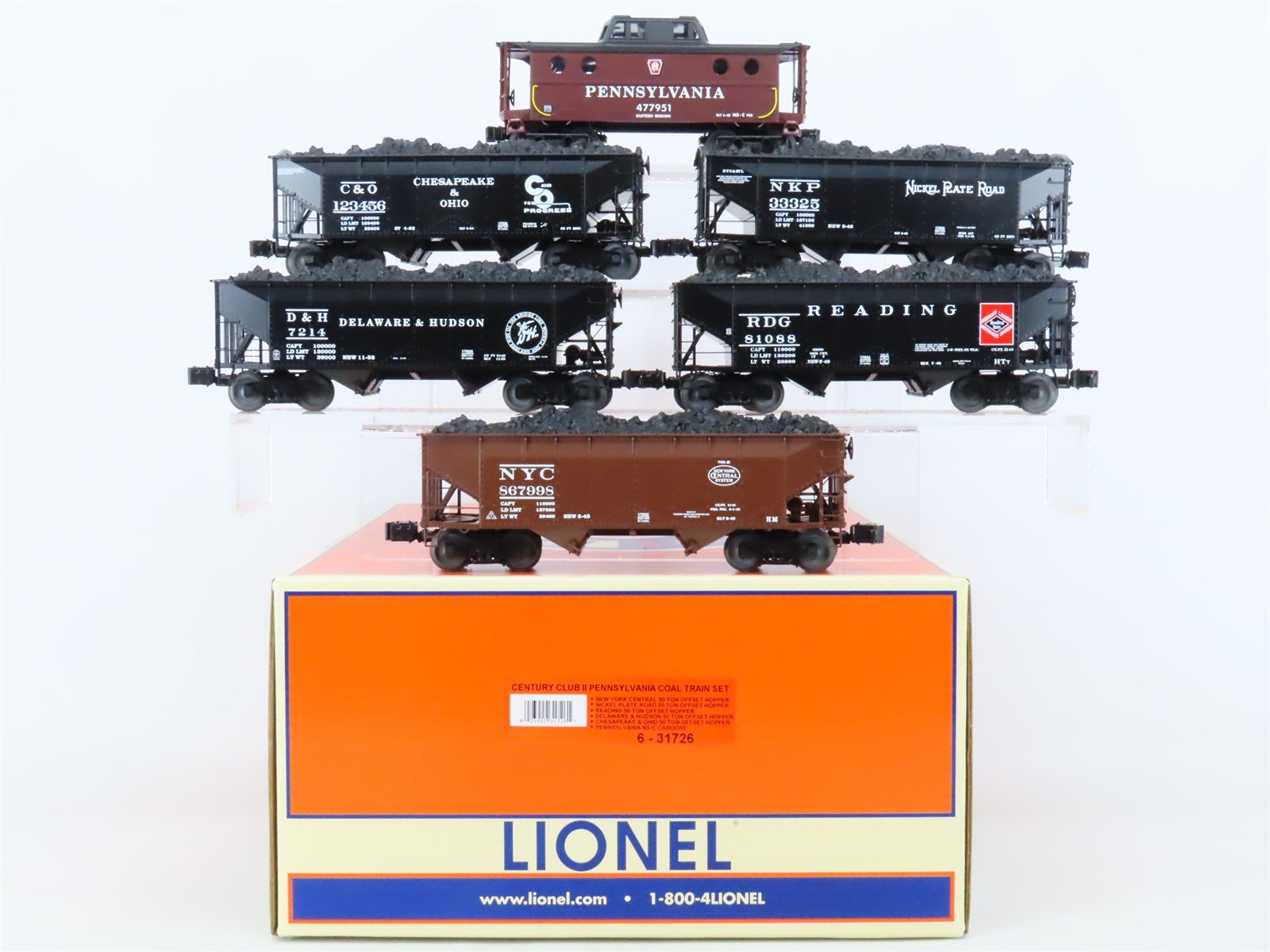 O 3-Rail Lionel Century Club II 6-31726 "Pennsylvania Coal Train" Freight 6-Pack