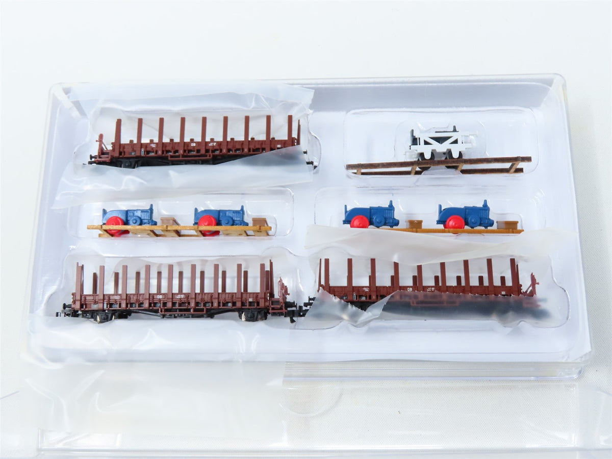 N Minitrix 15283 DB German &quot;Lanz Transport&quot; Stake Flat Cars w/Load 3-Car Set