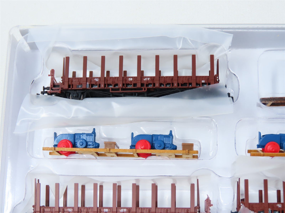 N Minitrix 15283 DB German &quot;Lanz Transport&quot; Stake Flat Cars w/Load 3-Car Set