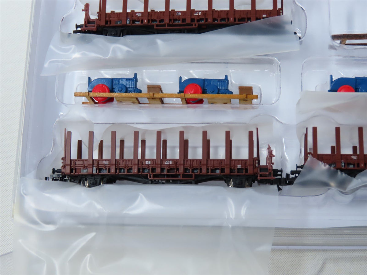 N Minitrix 15283 DB German &quot;Lanz Transport&quot; Stake Flat Cars w/Load 3-Car Set