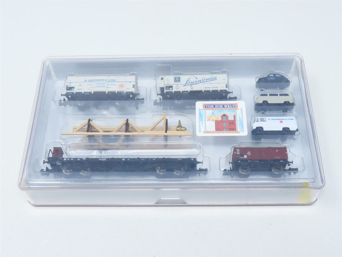 N Scale Minitrix 15094 DB German &quot;Ships Equipment&quot; 4-Car Freight Set w/Vehicles