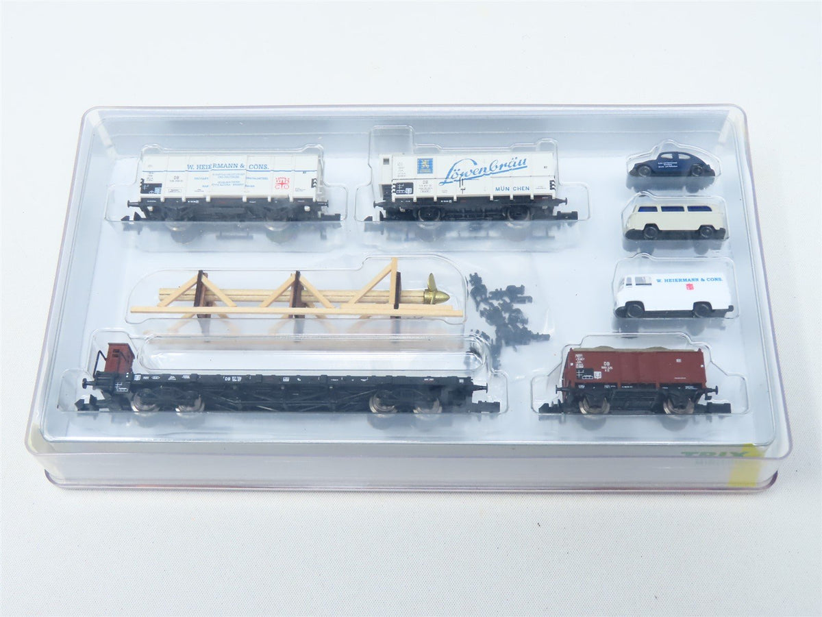 N Scale Minitrix 15094 DB German &quot;Ships Equipment&quot; 4-Car Freight Set w/Vehicles