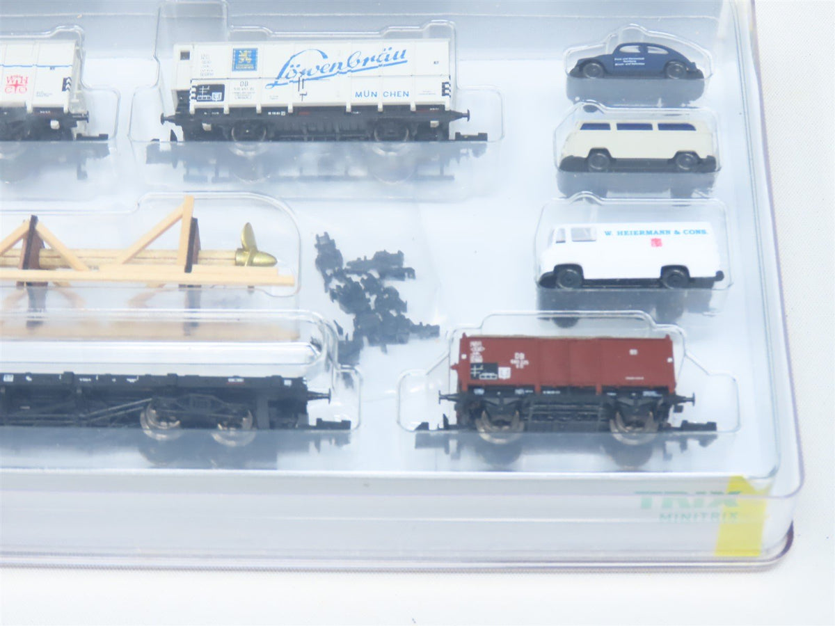 N Scale Minitrix 15094 DB German &quot;Ships Equipment&quot; 4-Car Freight Set w/Vehicles