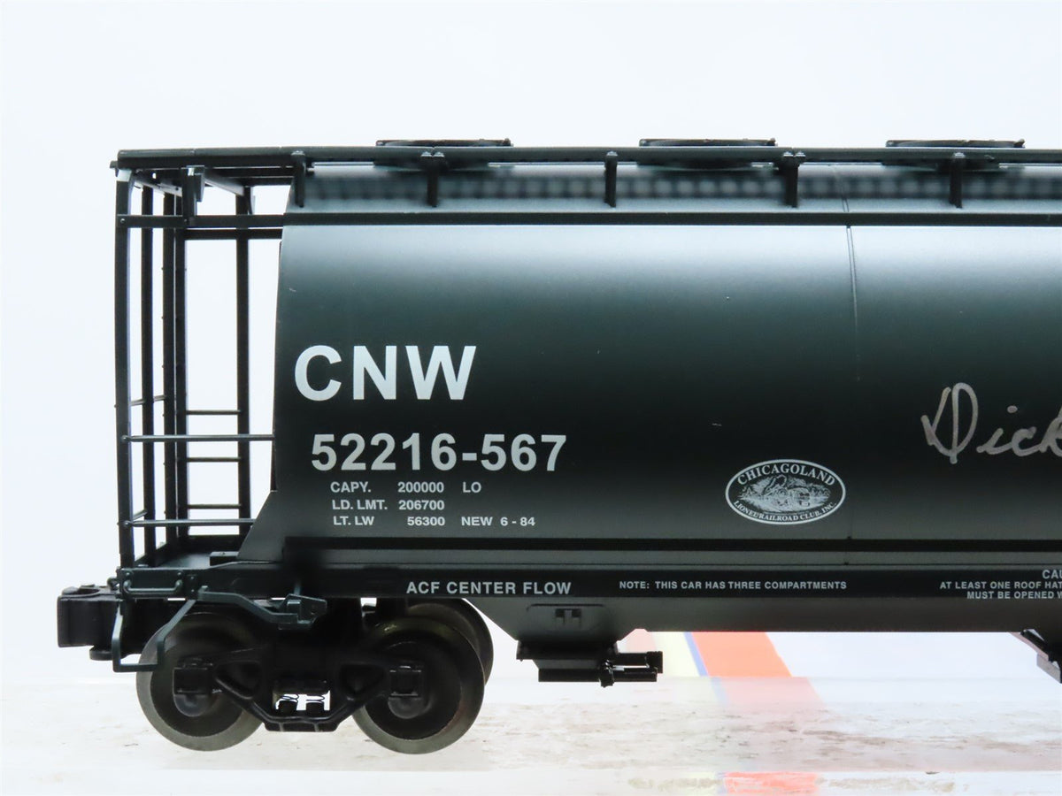 O Gauge 3-Rail Lionel Chicagoland Club CNW Green 3-Bay Cylindrical Hopper