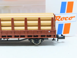 N Scale Roco 25025 DB Deutschebahn 2-axle Stake Car #415312 W/ Lumber Load