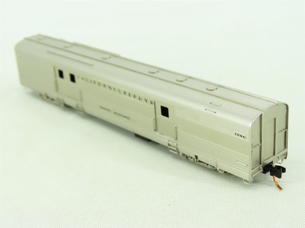 N Scale Unbranded BRASS CB&amp;Q California Zephyr Baggage Passenger Car - Plated