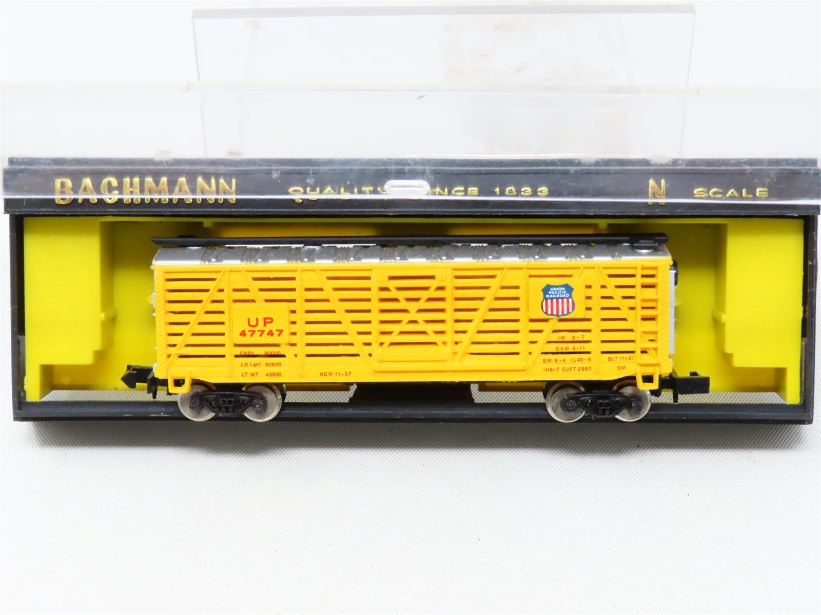 N Scale Bachmann 5047 UP Union Pacific 40' Wood Stock Car #47747
