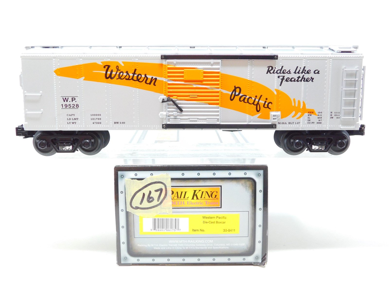 O Gauge 3-Rail MTH Rail King 30-8411 WP Western Pacific "Feather" Box Car #19528
