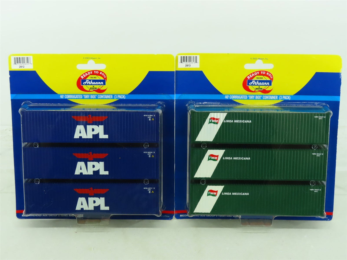 HO Scale Athearn #2812 &amp; 2813 APL &amp; Linea Mexicana 40&#39; Containers (2 Packs of 3)