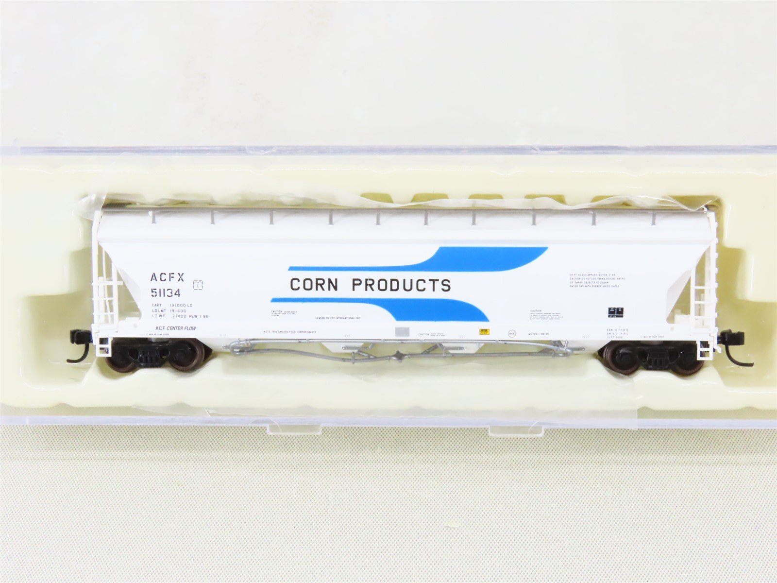 N Scale Atlas 40032 ACFX Corn Products 4-Bay PressureAide Covered Hopper #51134