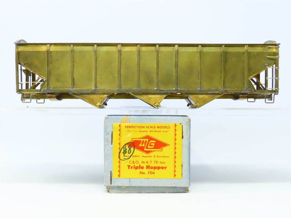 O Scale MG Max Gray BRASS 704 Undecorated C&amp;O/MKT 70-Ton 3-Bay Open Hopper